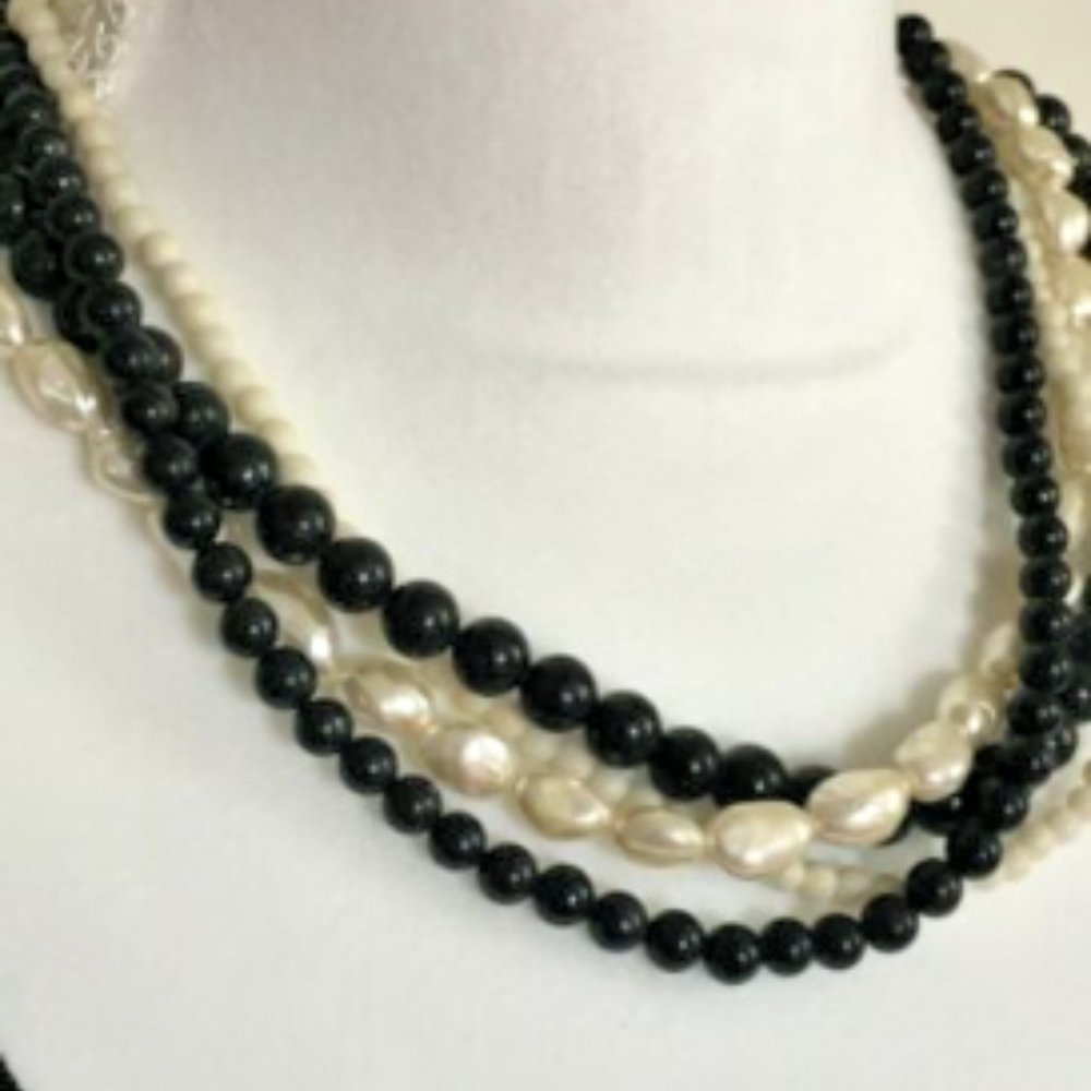 River Pearl Necklace Triple Strand Beads Layering